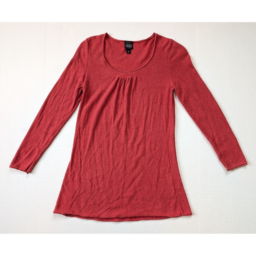 Eileen Fisher Silk Cashmere Top‎ Womens Petite Small Red Scoop Neck